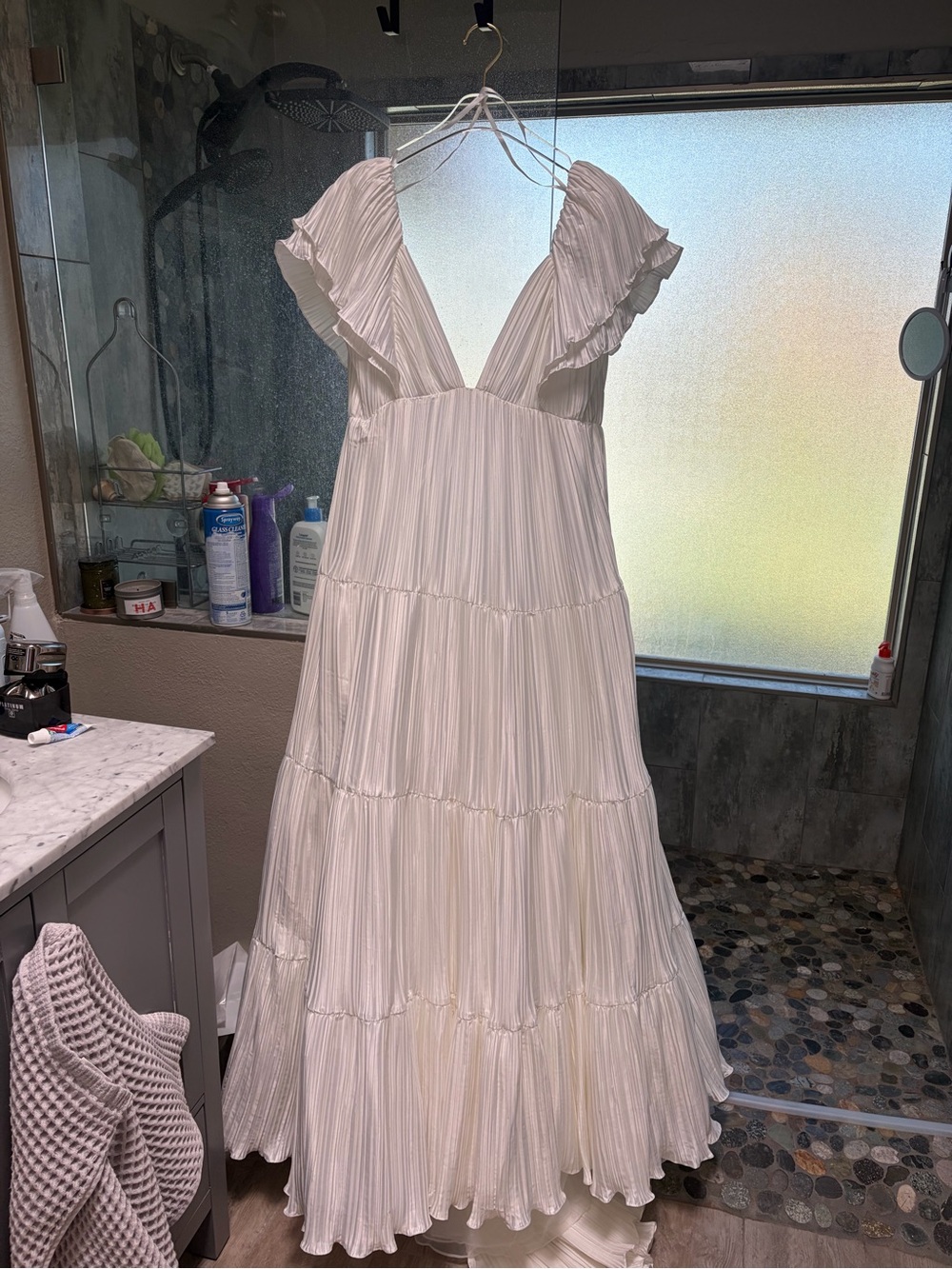 Anthropologie BHLDN Valerie Flutter Sleeve Pleated Satin Wedding Gown